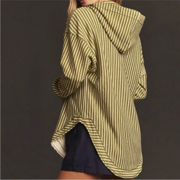 Anthropologie Pilcro Green Wharfside Striped Hoodie Women’s Large Boho Chic - Picture 9 of 10